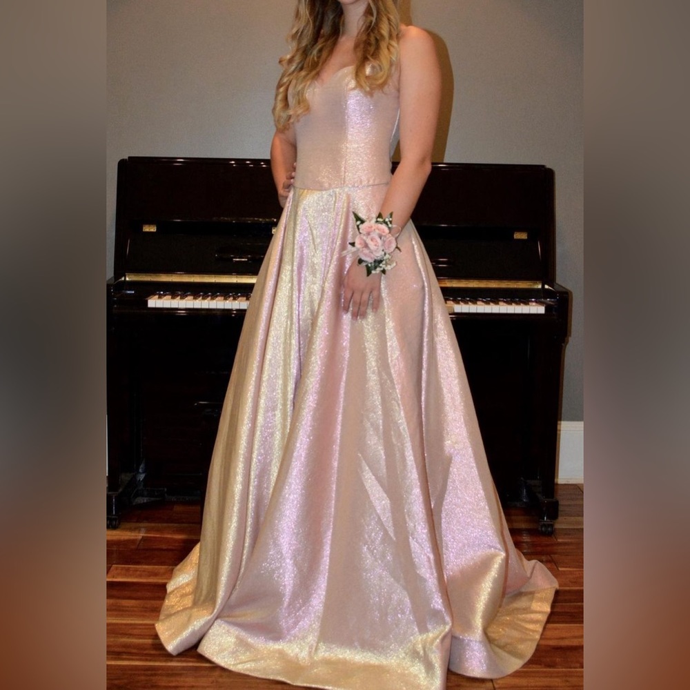 Dave & Johnny Pink & Gold Shimmery Prom Dress